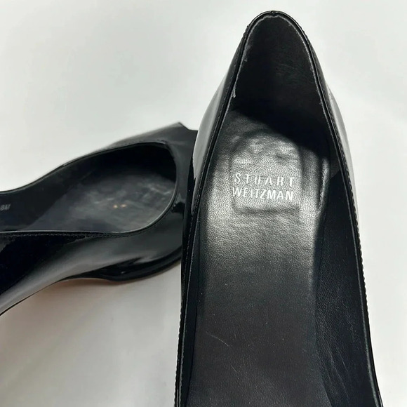Stuart Weitzman Heels High Heel Pumps Shoe Peep Toe Shiny Patent Leather Black 8 - Picture 9 of 11